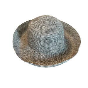 Vintage Womens Woven Sun Hat Brown Wide Brimmed Brown Natural Tone Boho OSFM